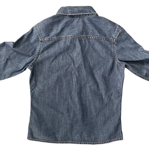 Lands’ End Girl’s Medium Wash Denim Button Front Collared Top Size 8 - Picture 10 of 12